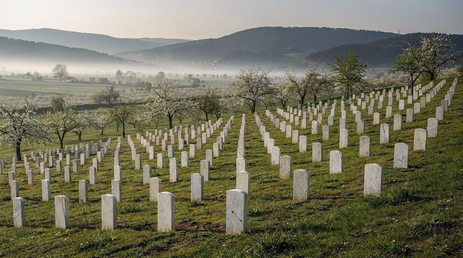 Zwiedzanie memoriału w Potočari koło Srebrenicy